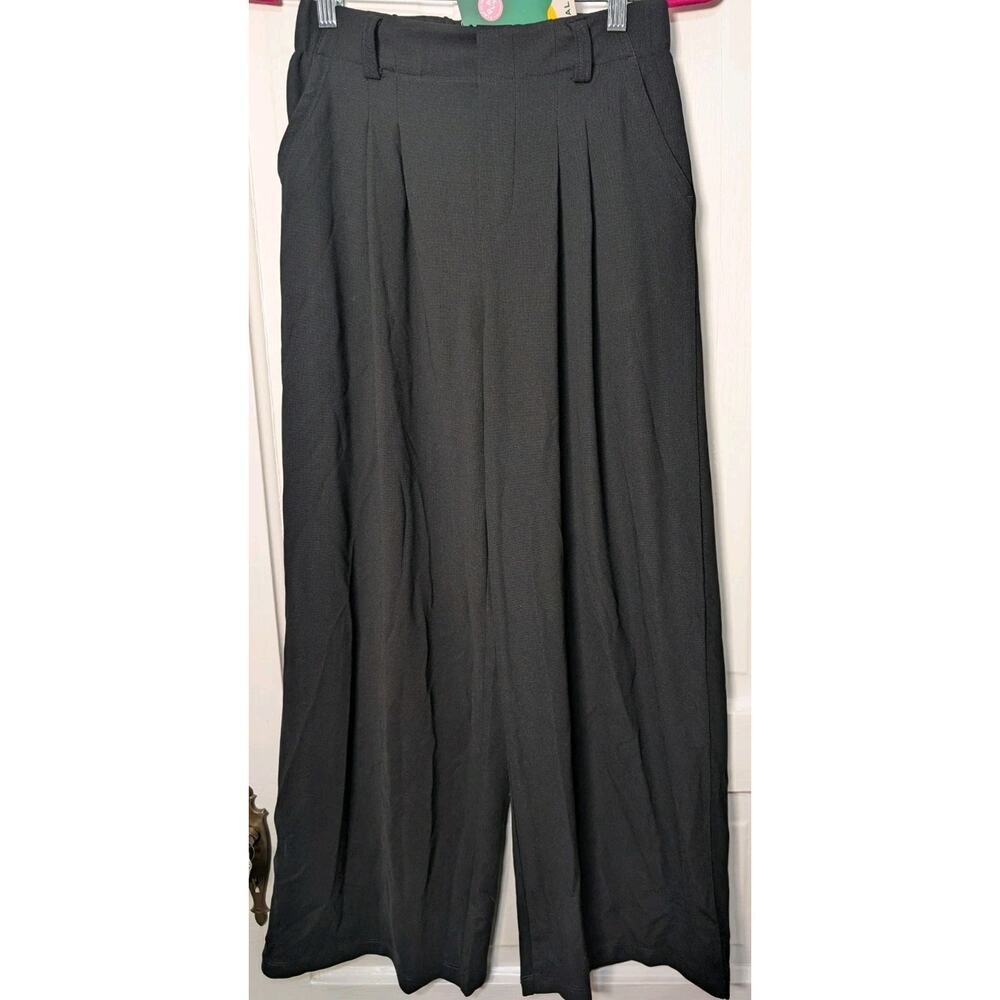Halara Black Wide Leg Ribbed Workwear Woman's Size S Pleated Pants NWT(841)